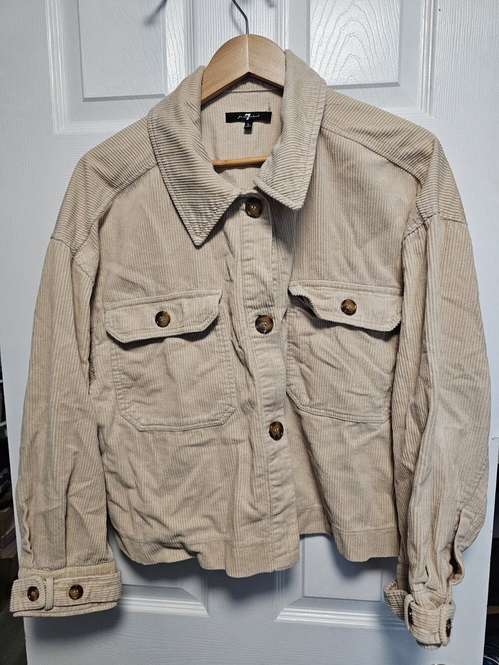 7 For All Mankind Tan Beige Shacket Cropped Corduroy Jacket Womens Size L Coat